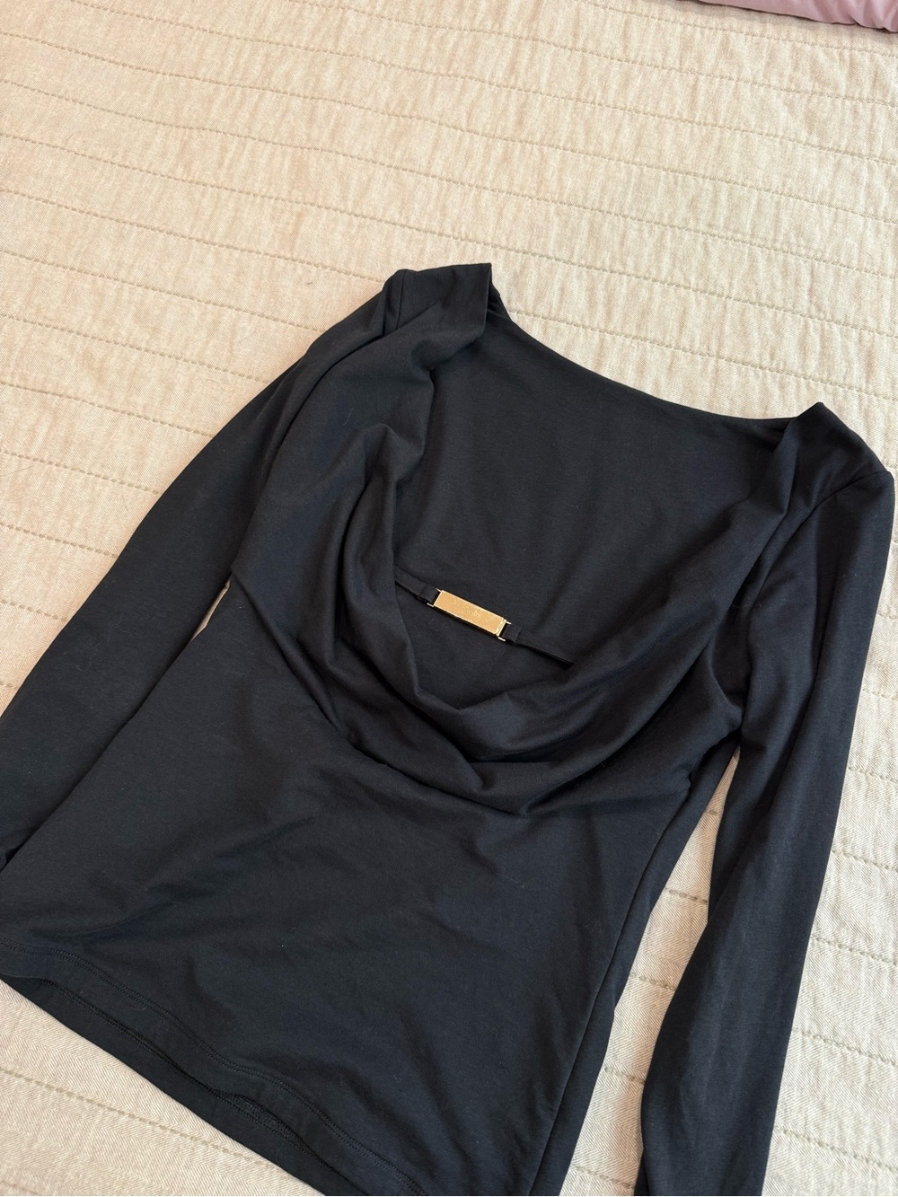 A&F Black Draped Cowl Neck Long Sleeve Top